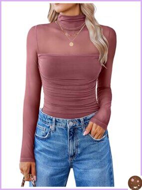 Women's Long Sleeve Turtle Neck Mesh Bodysuit Shapewear Jumpsuit